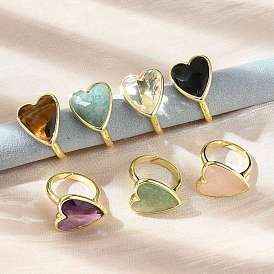 Латунные кольца с натуральными драгоценными камнями в форме сердца, долговечный