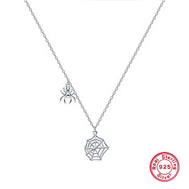 925 Sterling Silver Spider and Web Pendant Necklaces, with Cable Chains