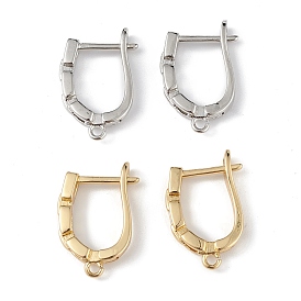 Brass Hollow Out Rectangle Hoop Earring Findings, Latch Back, Lead Free & Cadmium Free