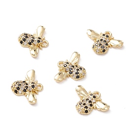 Brass Micro Pave Clear & Black Cubic Zirconia Charms, Cadmium Free & Lead Free, Bee