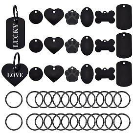 24шт 6 стиль алюминиевые подвески, любимая бирка, с железными кольцами для ключей 24шт., прямоугольник и кость и плоский круглый