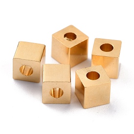 Brass Spacer Beads, Cadmium Free & Lead Free, Long-Lasting Plated, Cube with Round Hole