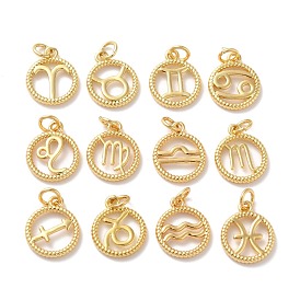Brass Charms, Cadmium Free & Lead Free, Real 18K Gold Plated, Ring with Twelve Constellations