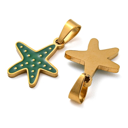 316 Surgical Stainless Steel Pendants, with Enamel, Starfish Charm, Golden