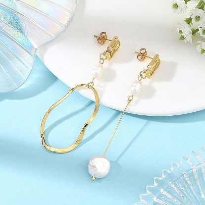 Ohrhänger mit natürlichen Süßwasserzuchtperlen für Damen, Messing Ohrstecker, asymmetrische Ohrringe