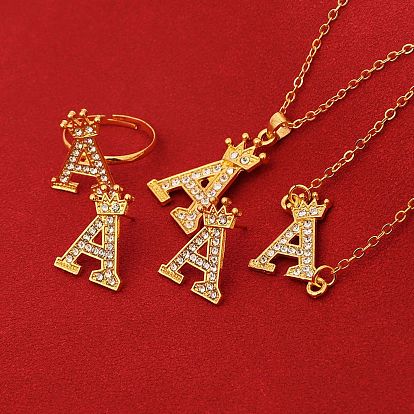 Ожерелья, серьги-гвоздики, кольца и браслеты из сплава со стразами и буквами короны для женщин