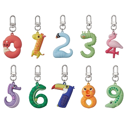 10pcs PVC Pendants Decorations, with Alloy Findings, Animals & Numbers