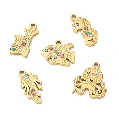 304 Stainless Steel Rhinestone Pendants, Ion Plating(IP), Golden