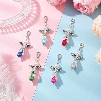 АБС-пластик имитация жемчуга подвесные украшения, ангел, со стеклом, сплав и железо