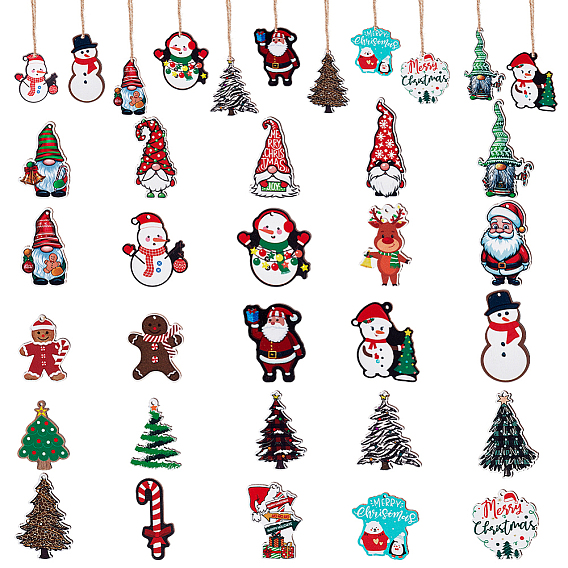 25шт 25 стили печатные деревянные подвески, прелести рождественской тематики