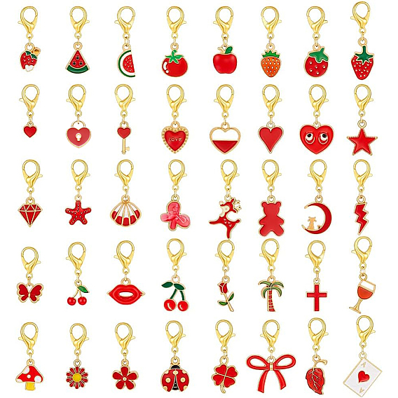 40pcs breloques de chaussures en alliage émaillé, avec alliage homard fermoirs pince, formes mixtes, or et de lumière