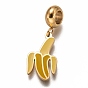 304 Stainless Steel European Dangle Charms, Large Hole Pendants, with Gold Enamel, Banana