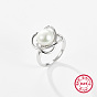 Rhodium Plated  925 Sterling Silver Finger Rings, with Pearl