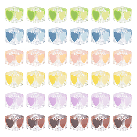 36Pcs 6 Colors Transparent Acrylic Beads, with Enamel, Cube with Heart