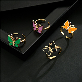 18K Gold Plated Copper Butterfly Ring for Women with Open Design and 7 Color Options