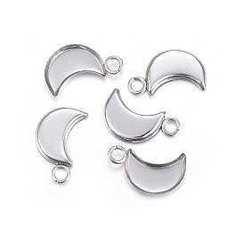 304 Stainless Steel Pendant Cabochon Settings, Plain Edge Bezel Cups, Moon