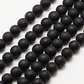 Матовое натуральный черный агат бисера пряди, окрашенные, граненый (128 граней) круглый, 10 мм, отверстие : 2 мм, около 39 шт / нитка, 15.5 дюйм