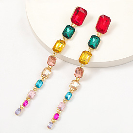 Fashion Multi-layer Square Glass Diamond Long Earrings for Women's Party Jewelry