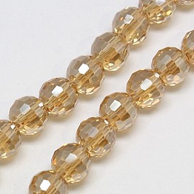 Electroplate Glass Bead Strands, Half Plated, Faceted(96 Facets), Round