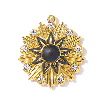 304 из нержавеющей стали горный хрусталь подвески, солнечные чары, с эмалью, ионное покрытие (ip), реальный 18 k позолоченный