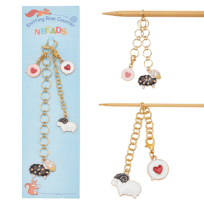 2 шт. 2 стиль овечьего сплава, эмаль, бисер, вязание, счетчик цепей, латунное связующее кольцо, маркер для запирания петель