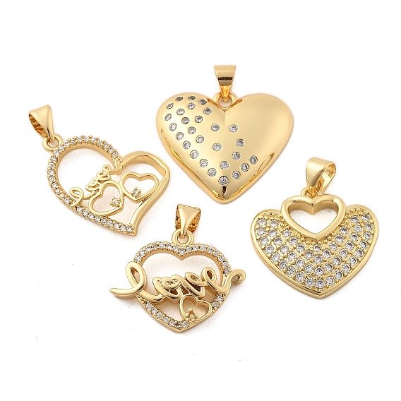 Латунные микро проложить кубического циркония подвески, без кадмия и без свинца, сердце прелести