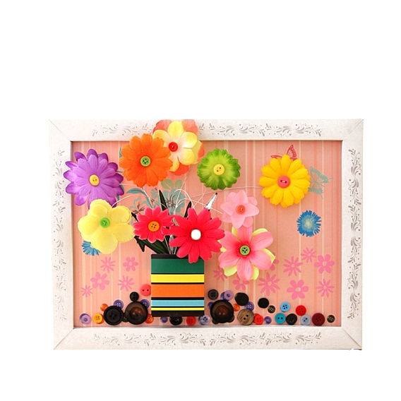 Творческий diy цветочный узор смола пуговица искусство, с холстом, бумагой и деревянной рамой, Развивающие игрушки для рисования липких игрушек для детей