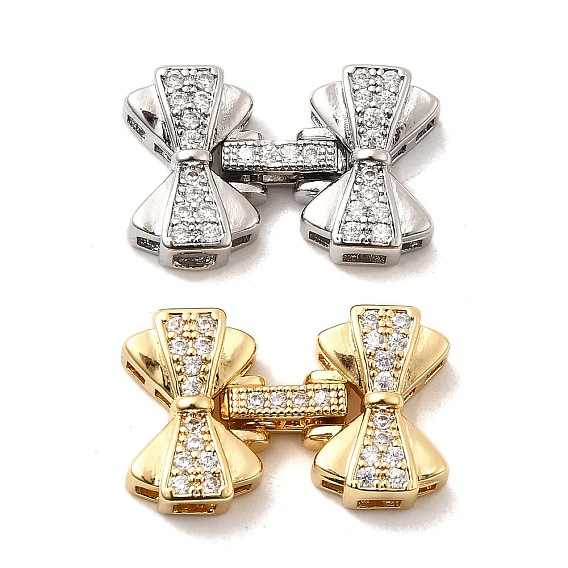 Латунное микропейв, прозрачный кубический цирконий, складные застежки, бантом