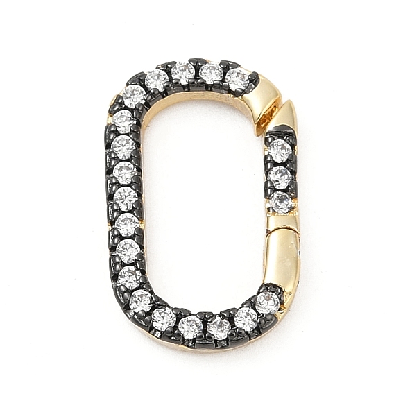 Brass Micro Pave Cubic Zirconia Spring Gate Rings, Long-Lasting Plated, Lead Free & Cadmium Free, Rack Plating, Oval