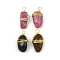 Natural Gemstone Wire Wrapped Pendants, Nuggets Charms, Real 18K Gold Plated, Cadmium Free & Lead Free, Rack Plating, Long-Lasting Plated