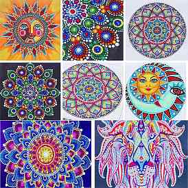 DIY Bohemian Style Sun/Moon/Mandala Flower Pattern Luminous Diamond Painting Kits, Including Resin Rhinestones, Diamond Sticky Pen, Tray Plate and Glue Clay