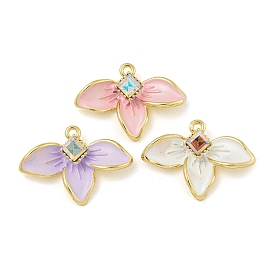 Rack Plating Alloy Rhinestone Pendants, with Spray Lacquer, Lead Free & Cadmium Free, Flower