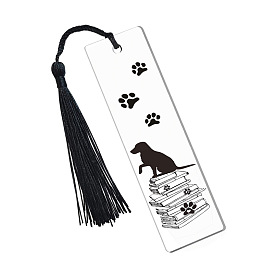 Dog & Book Pattern Transparent Acrylic Bookmarks, Tassel Bookmarks, Rectangle