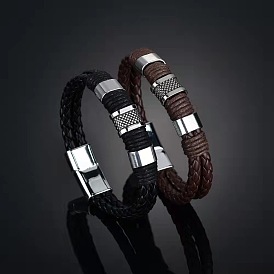 Retro Leather Men's Magnetic Clasp Bracelet Fashionable Leather Personality Woven Leather Bracelet