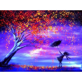 DIY Natural Scenery Pattern 5D Diamond Painting Kits, Including Waterproof Painting Canvas, Rhinestones, Diamond Sticky Pen, Plastic Tray Plate and Glue Clay, Tree Pattern