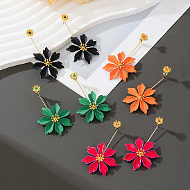 Серьги сплава горный хрусталь, цветок, золотые