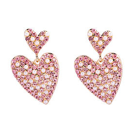 Sparkling Pink Heart Earrings with Diamonds for Elegant and Chic Women