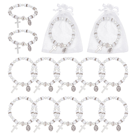 60шт. браслеты с подвесками из сплава, браслеты из стеклянного жемчуга и стеклянных бусин, овальный и крест, с подарочными пакетами из органзы