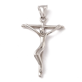 304 Stainless Steel Pendants, Cross with Human