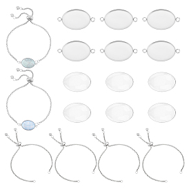 Набор для самостоятельного изготовления браслета из овальных купольных звеньев, включая 304 настройки разъема кабошона из нержавеющей стали и изготовление браслета-слайдера, Кабошоны из стекла