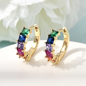 Латунные серьги-кольца с разноцветными кубическими циркониями, кольцо