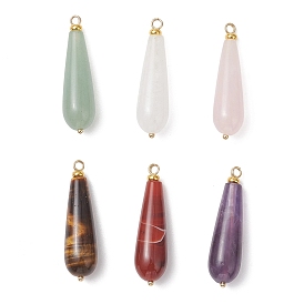 Подвески из натурального зеленого авантюрина, розового кварца, аметиста, агата и тигрового глаза., Подвески в форме капли с 304 ушками из нержавеющей стали в виде шариков, золотые