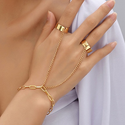 Iron Ring Bracelets, Paperclip Chain Bracelet with Double Plain Open Cuff Rings