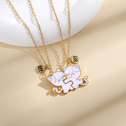 Alloy with Enamel Pendant Necklaces, Cable Chain Necklaces, BFF, Best Friend Forever