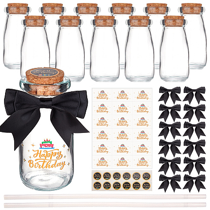 Подарочные наборы, стеклянные пробковые бутылки, бантом из полиэстера, бумажные стикеры, пластиковые термопленочные наклейки и клеевые стержни