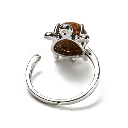 Natural & Synthetic Mixed Stone Tortoise Open Cuff Ring, Platinum Brass Ring