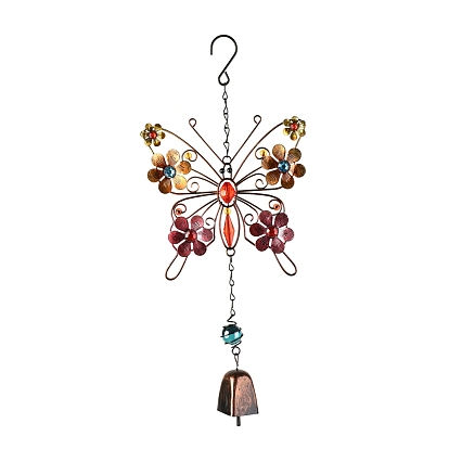 Iron Wind Chimes, Small Wind Bells Handmade Pendants, with Glass Rhinestone and Acrylic Beads, Butterfly