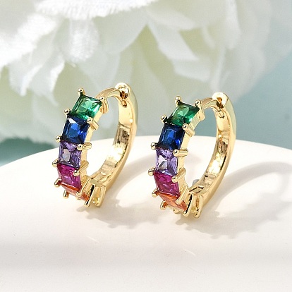 Латунные серьги-кольца с разноцветными кубическими циркониями, кольцо