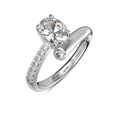 Rhodium Plated 925 Sterling Silver Oval Finger Ring, Clear Cubic Zirconia Ring for Women