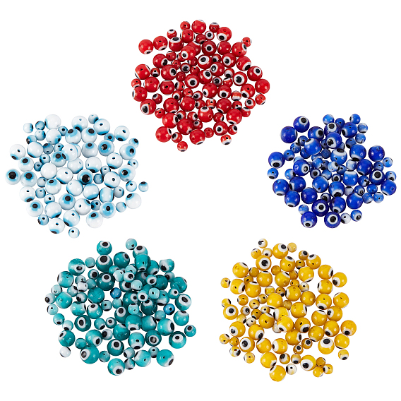 400Pcs 10 Style Handmade Evil Eye Lampwork Round Bead Strands